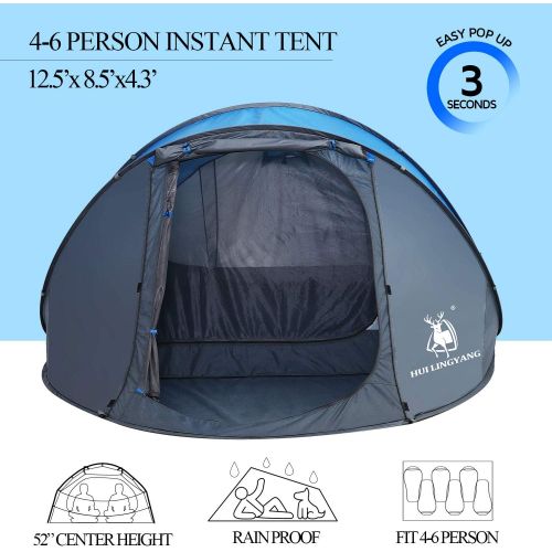  HUI LINGYANG 6 Person Easy Pop Up Tent,12.5’X8.5’X53.5,Automatic Setup,Waterproof, Double Layer,Instant Family Tents for Camping,Hiking & Traveling