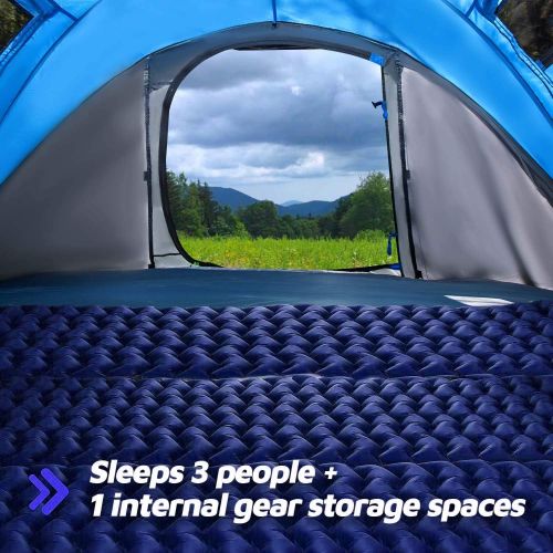  [아마존베스트]HUI LINGYANG 4 Person Easy Pop Up Tent,9.5’X6.6’X52,Waterproof, Automatic Setup,2 Doors-Instant Family Tents for Camping, Hiking & Traveling