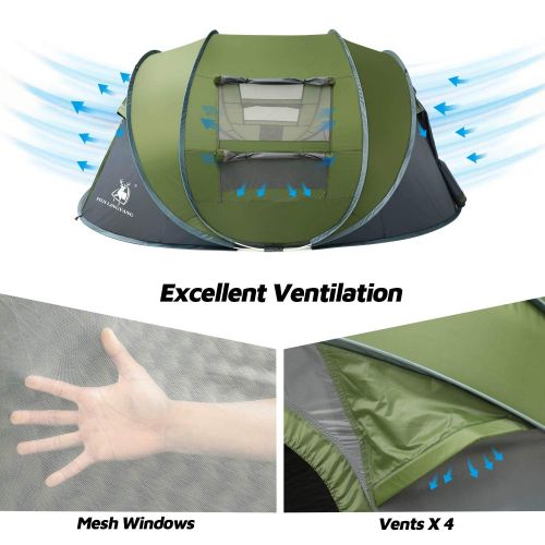  HUI LINGYANG 4 Person Easy Pop Up Tent-Automatic Setup - Instant Family Tents for Camping,Hiking & Traveling,Green