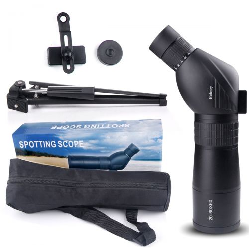  HUICOCY Spotting Scope,Huicocy 20-60x60mm Zoom 39-19m1000m Fully Multi Coated Optical Lens Fogproof and Movably Eyepiece Rubber Design Telescope with Quick Smartphone Mount Kit and Tablet