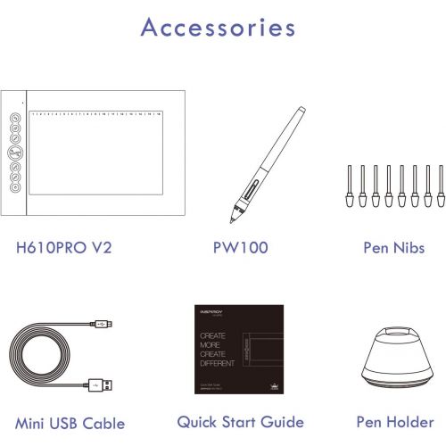  [아마존 핫딜] HUION Inspiroy H610 Pro V2 Drawing Tablet Android Support Graphics Art Tablet with Battery-Free Stylus Tilt 8192 Pressure Sensitivity 8 Press Keys - 10x6.25inch