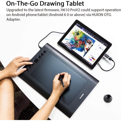  [아마존 핫딜] HUION Inspiroy H610 Pro V2 Drawing Tablet Android Support Graphics Art Tablet with Battery-Free Stylus Tilt 8192 Pressure Sensitivity 8 Press Keys - 10x6.25inch