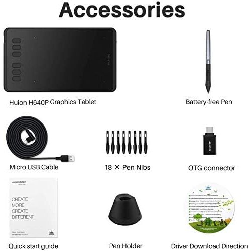  [아마존베스트]HUION H640P 8192 Pressure Sensitivity Graphics Tablet (Supports OS Android) with Battery-Free Pen and 6 Adjustable Function Keys Ideal for Home Office & E-Learning