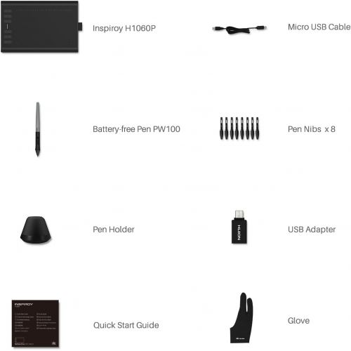  [아마존베스트]Huion New 1060Plus Graphics Tablet with 12Express Keys and Built-in Card Reader
