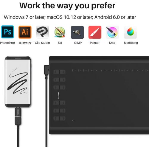  [아마존베스트]Huion New 1060Plus Graphics Tablet with 12Express Keys and Built-in Card Reader