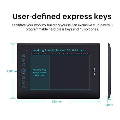  [아마존베스트]HUION 10 x 6.25 inch graphic tablet H610PRO V2 with battery-free pen and pen tilt function, 8 programmable push buttons, graphic tablet, ideal for remote home, office and e-learnin