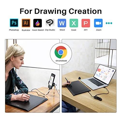  [아마존베스트]HUION 10 x 6.25 inch graphic tablet H610PRO V2 with battery-free pen and pen tilt function, 8 programmable push buttons, graphic tablet, ideal for remote home, office and e-learnin