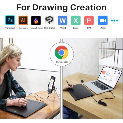  [아마존베스트]HUION 10 x 6.25 inch graphic tablet H610PRO V2 with battery-free pen and pen tilt function, 8 programmable push buttons, graphic tablet, ideal for remote home, office and e-learnin