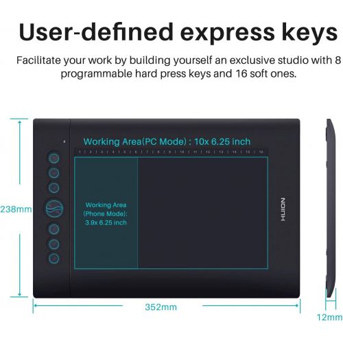  [아마존베스트]HUION 10 x 6.25 inch graphic tablet H610PRO V2 with battery-free pen and pen tilt function, 8 programmable push buttons, graphic tablet, ideal for remote home, office and e-learnin