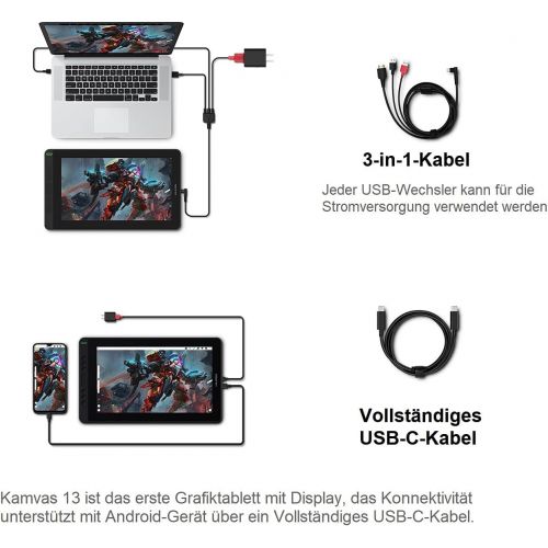 [아마존베스트]HUION Kamvas 13 Graphics Tablet with Display (without Stand) Full Laminate Screen 8 Programmable Push Buttons Supports Connectivity with Android Devices Ideal for Home Office & E-L