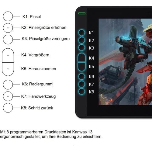  [아마존베스트]HUION Kamvas 13 Graphics Tablet with Display (without Stand) Full Laminate Screen 8 Programmable Push Buttons Supports Connectivity with Android Devices Ideal for Home Office & E-L