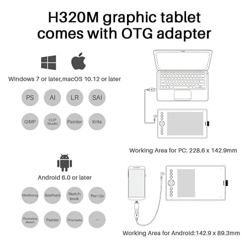  [아마존베스트]HUION Inspiroy Ink H320M (Black) Multipurpose Graphic Tablet with LCD Writing Tablet, Support ± 60° Tilt Function, Compatible with Android Ideal for Home Office & E-Learning