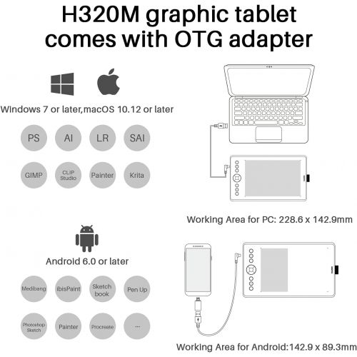  [아마존베스트]HUION Inspiroy Ink H320M (Black) Multipurpose Graphic Tablet with LCD Writing Tablet, Support ± 60° Tilt Function, Compatible with Android Ideal for Home Office & E-Learning