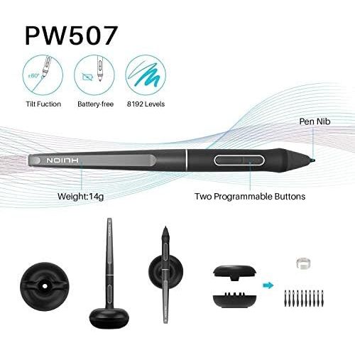  [아마존베스트]HUION Kamvas Pro 13 HD 13.3 inch graphic tablet with display with tilt function, battery-free pen with 8192 pressure sensitivity and 4 express keys, 1 touch bars, graphic tablet wi