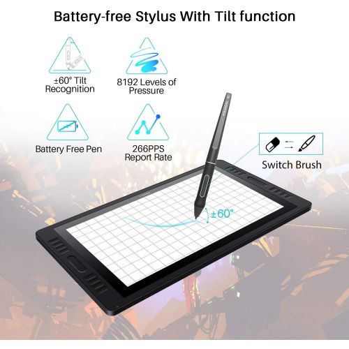  HUION Graphic Pen Display Kamvas Pro 20 Battery-Free 8192 Levels Stylus 266 PPS with 19.5 inch 100% sRGB Anti-Glare Glass Screen, 8 Express Keys and 1 Touch Bar