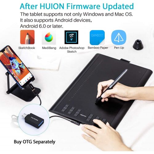  HUION New 1060 Plus Graphic Drawing Tablet with 8192 Pen Pressure 12 Express Keys and Built-in 8GB MicroSD Card