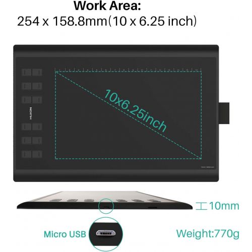  HUION New 1060 Plus 10 x 6.25 Inches Graphics Drawing Pen Tablet with 8192 Levels Pen Pressure 8GB SD Card 12 Express Keys - Upgraded Version