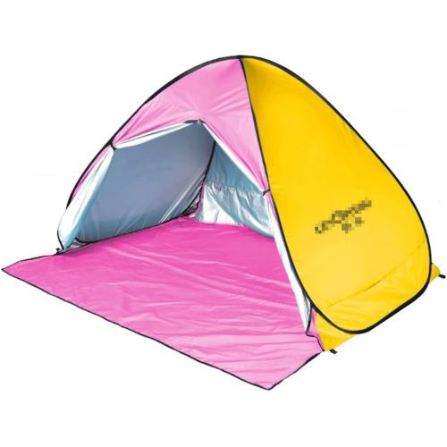  HUKSXZ Pop Up Beach Tent Sun Shade Shelter for 1-2 Person, UV Protection, Extendable Floor with 2 Ventilating Windows Plus Carrying Bag, Stakes, Guy (Color : Yellow, Size : 165cmx1
