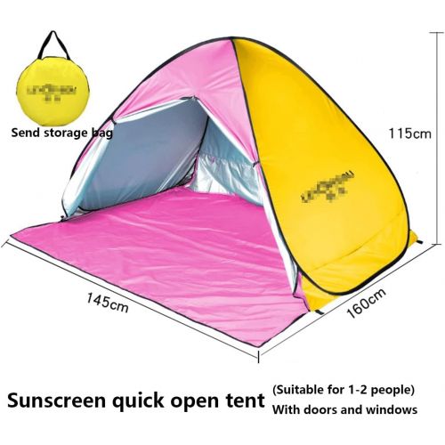  HUKSXZ Pop Up Beach Tent Sun Shade Shelter for 1-2 Person, UV Protection, Extendable Floor with 2 Ventilating Windows Plus Carrying Bag, Stakes, Guy (Color : Yellow, Size : 165cmx1