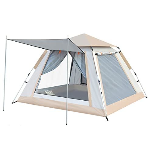  HUKSXZ 4-6 Person Camping Tent Instant Pop Up Tent Large Waterproof Windproof Family Tents with Sun Shade Porch Outdoor Easy Setup Tent for Camping Hiking Mountaineering (Color : Beige, S