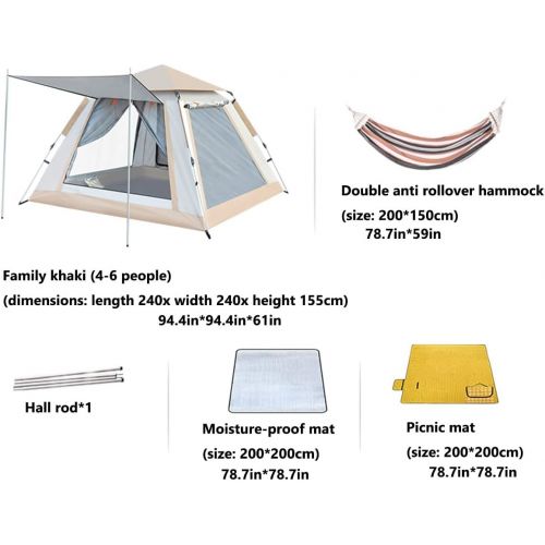  HUKSXZ 4-6 Person Camping Tent Instant Pop Up Tent Large Waterproof Windproof Family Tents with Sun Shade Porch Outdoor Easy Setup Tent for Camping Hiking Mountaineering (Color : Beige, S