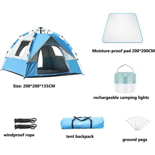  HUKSXZ 3-4 Person Tent - Dome Tents for Camping, Waterproof Windproof Backpacking Tent, Easy Set Up Small Lightweight Tents, Hiking Beach Outdoor with Moisture-Proof Pad Rechargeable Camp