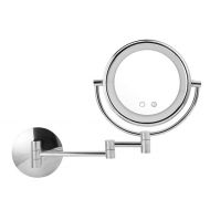 HUMAKEUP Bathroom Shaving Mirror with LED Light and 3X Magnifying Glass Touch Screen Retractable Extension Bracket Double Chrome Round Wall Mirror 8/9inch (Size : 9inch)