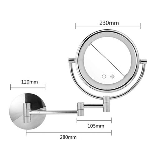  HUMAKEUP Bathroom Shaving Mirror with LED Light and 3X Magnifying Glass Touch Screen Retractable Extension Bracket Double Chrome Round Wall Mirror 8/9inch (Size : 9inch)
