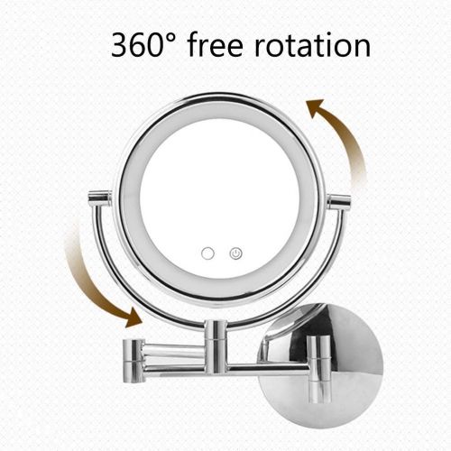 HUMAKEUP Bathroom Shaving Mirror with LED Light and 3X Magnifying Glass Touch Screen Retractable Extension Bracket Double Chrome Round Wall Mirror 8/9inch (Size : 9inch)