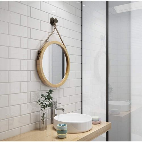  HUMAKEUP Round Hanging Mirror Large Wooden Frame Wall Mirror Modern Fashion Decorative Mirror for Entrance Channel Bathroom Living Room Study (Color : B, Size : 70cm)