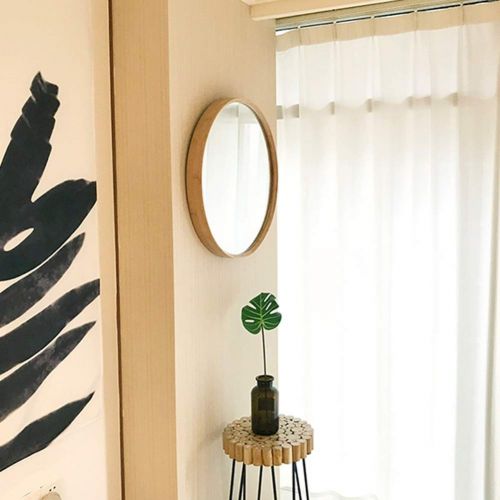  HUMAKEUP Modern Round Home Wall Mirror Big Bamboo Border Hemp Rope Simple Hand-Decorated Bathroom Vanity Mirror 45/60/80cm (Size : Diameter 60cm)