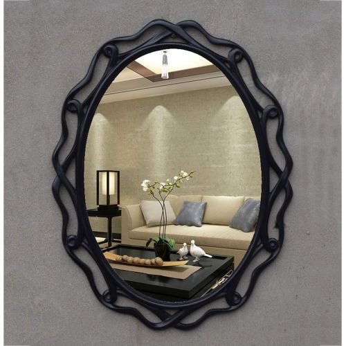  HUMAKEUP European Wrought Iron Bathroom Mirror Metal Frame Oval Hollow Wall Mirror for Entrance Channel Bathroom Living Room Study (Color : Black)