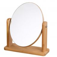 HUMAKEUP Wood Tabletop Makeup Mirror High List Face 360° Rotation Modern Decorative Vanity Mirror for Bedroom Bathroom Dressing Table Dressing Room (Design : Round, Size : M)