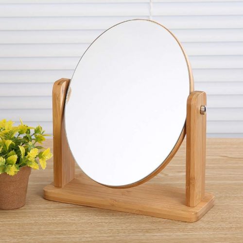  HUMAKEUP Wood Tabletop Makeup Mirror High List Face 360° Rotation Modern Decorative Vanity Mirror for Bedroom Bathroom Dressing Table Dressing Room (Design : Round, Size : M)