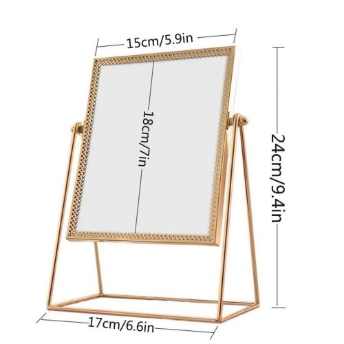  HUMAKEUP Vintage Metal Border Makeup Mirror Antique Desktop Vertical Mirror Gold for Bedroom Bathroom Dressing Table Dressing Room Rectangular/Round (Color : 15.515.524cm)