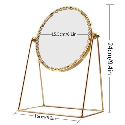  HUMAKEUP Vintage Metal Border Makeup Mirror Antique Desktop Vertical Mirror Gold for Bedroom Bathroom Dressing Table Dressing Room Rectangular/Round (Color : 15.515.524cm)