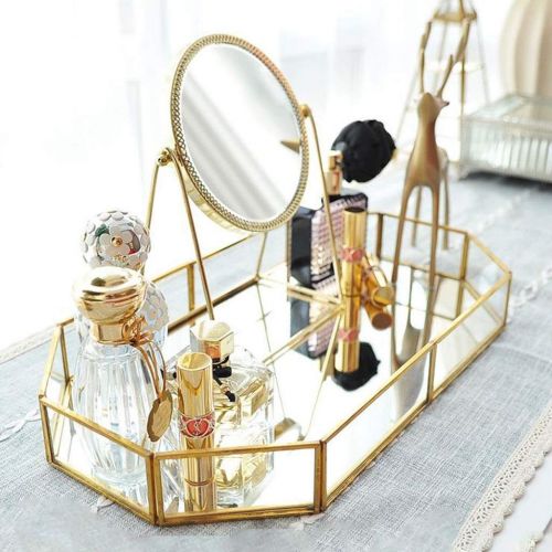  HUMAKEUP Vintage Metal Border Makeup Mirror Antique Desktop Vertical Mirror Gold for Bedroom Bathroom Dressing Table Dressing Room Rectangular/Round (Color : 15.515.524cm)