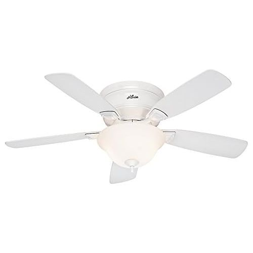  Hunter Fan Company Hunter 52062 Low Profile Plus Ceiling Fan with Five Oak Blades and Cased Glass Light Kit, 48-Inch, White