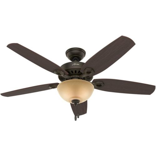  Hunter Fan Company Hunter 53091 Builder Deluxe 5-Blade Single Light Ceiling Fan with Brazilian CherryStained Oak Blades and Piped Toffee Glass Light Bowl, 52-Inch, New Bronze