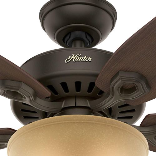  Hunter Fan Company Hunter 53091 Builder Deluxe 5-Blade Single Light Ceiling Fan with Brazilian CherryStained Oak Blades and Piped Toffee Glass Light Bowl, 52-Inch, New Bronze