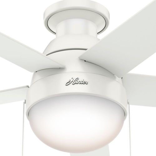  Hunter Anslee Indoor Low Profile Ceiling Fan with LED Light and Pull Chain Control, 46, White