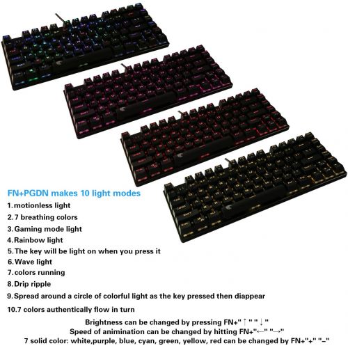  [아마존 핫딜] [아마존핫딜]HUO JI E-Element Z-88 RGB Mechanical Gaming Keyboard, Blue Switch, LED Backlit, Water Resistant, Compact 81 Keys Anti-Ghosting for Mac PC, Black