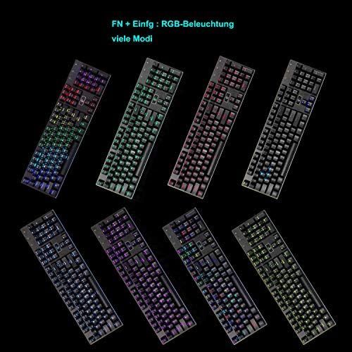  [아마존 핫딜]  [아마존핫딜]HUO JI Mechanische Gaming Tastatur RGB Beleuchtung Aluminum Metall Platte Auswechselbaren Tasten (Blaue Switches) Anti-Ghosting Kompakt 105 Tasten (QWERTZ, Deutsches Layout) mit abnehmbar