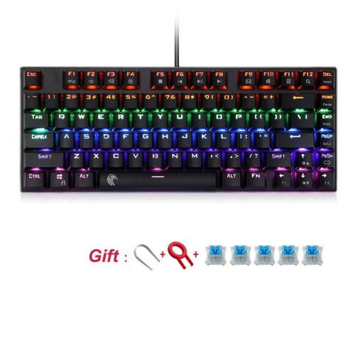  [아마존 핫딜]  [아마존핫딜]HUO JI Mini Mechanische Tastatur LED Beleuchtet TKL 81 Tasten Anti-Ghosting, Outemu Blaue Switches US-Layout Keyboard, Z-88 Schwarz (QWERTY)