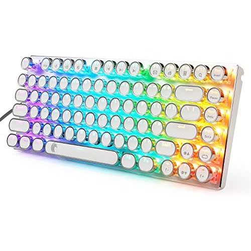  HUO JI E-Yooso Z-88 Typewriter RGB Mechanical Keyboard, Vintage Retro Style with Blue Switches, Compact 81 Keys Hot Swappable for PC, Mac, White