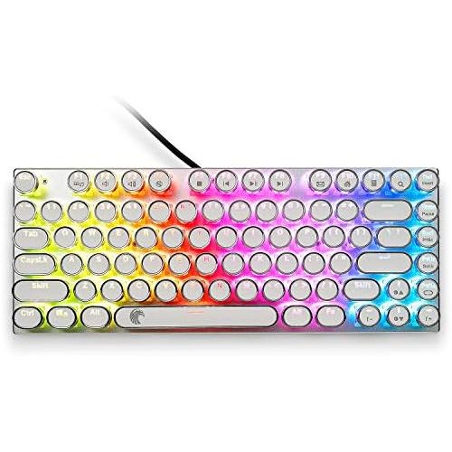  HUO JI E-Yooso Z-88 Typewriter RGB Mechanical Keyboard, Vintage Retro Style with Blue Switches, Compact 81 Keys Hot Swappable for PC, Mac, White