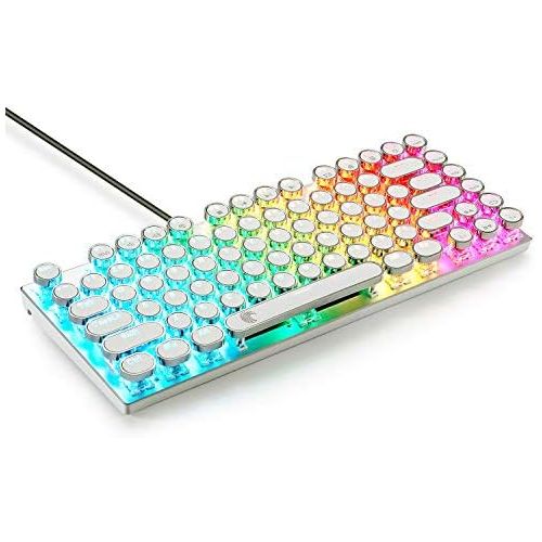  HUO JI E-Yooso Z-88 Typewriter RGB Mechanical Keyboard, Vintage Retro Style with Blue Switches, Compact 81 Keys Hot Swappable for PC, Mac, White