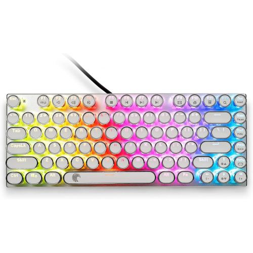  HUO JI E-Yooso Z-88 Typewriter RGB Mechanical Keyboard, Vintage Retro Style with Blue Switches, Compact 81 Keys Hot Swappable for PC, Mac, White