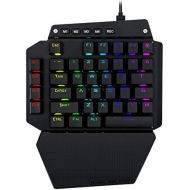 HUO JI K-700 One Handed Mechanical Gaming Keyboard, RGB Led Backlit, Black Switches, 41 Macro Keys, Detachable Wrist Rest and Type C Cable, Hot Swappable 44 Key