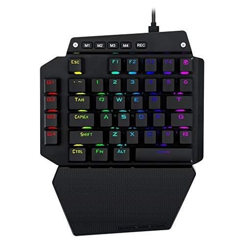  HUO JI K-700 One Handed Mechanical Gaming Keyboard, RGB Led Backlit, Black Switches, 41 Macro Keys, Detachable Wrist Rest and Type C Cable, Hot Swappable 44 Key